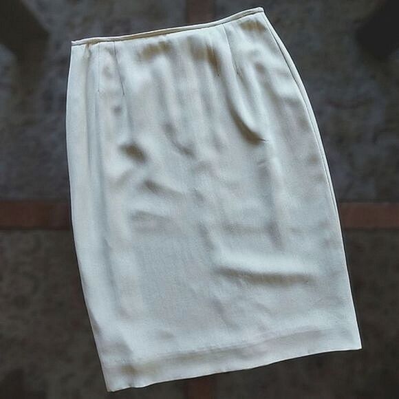Vtg Dana Buchman cream silk high waisted below knee pencil skirt - Picture 3 of 14